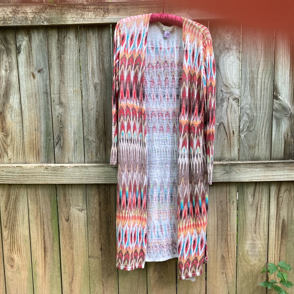 Chico’s long linen blend open cardigan